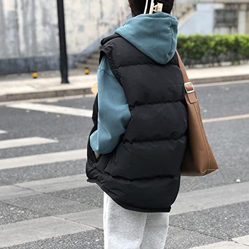 Women Khaki Casual Stand Collar Thick Winter Sleeveless Puffer Vest